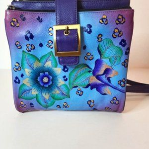 Anuschka Crossbody Bag Purple and Blue flowers